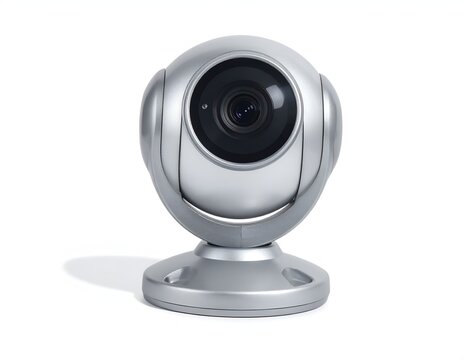 Silver PTZ Security Camera Isolated on White Background for Professional Surveillance