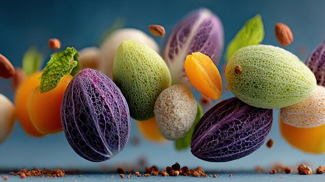 Fresh colorful melon fruit pieces.
