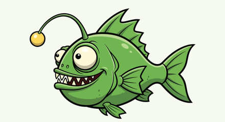 Naklejka premium Cartoon Anglerfish with Glowing Lure and Big Teeth 1.