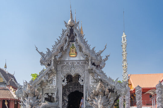 Chiang Mai, Thailand-February 10, 2026;  Wat Sri Suphan known as the Silver Temple showcases the meticulous hand-tooled metalwork of local Lanna artisans. 