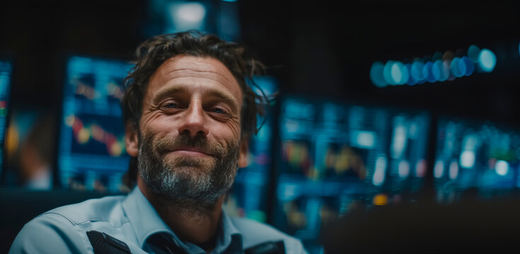 Confident trader  and financial success.