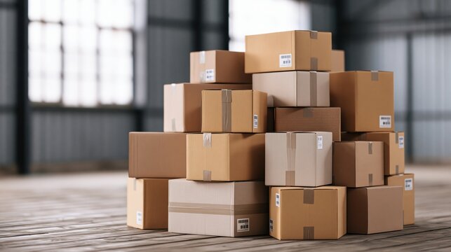 The Cardboard Box Stack in a Quiet Warehouse with Natural Light