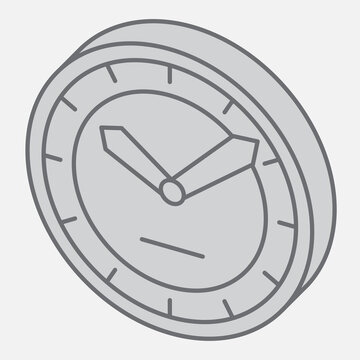 Dial with arrows isometric icon, time passes by concept. Vector graphics. Analog clock sign with outline style icon for mobile or web design.