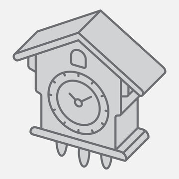 Cuckoo clock isometric icon, traditional time concept. Vector graphics. Bird clocks, pendulum clocks sign with outline style icon for mobile or web design.