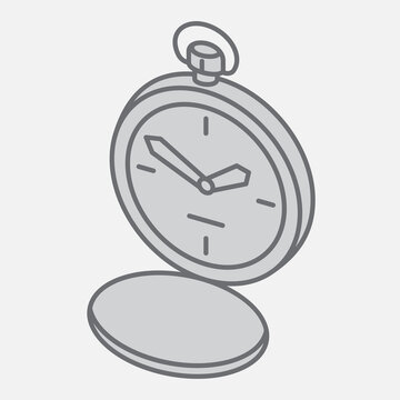 Pocket watches isometric icon, classic and elegance concept. Vector graphics. Keychain clock, compact watch sign with outline style icon for mobile or web design.
