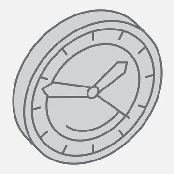 Ticking clock isometric icon, time measurement concept. Vector graphics. Tick tock, stopwatch sign with outline style icon for mobile or web design.