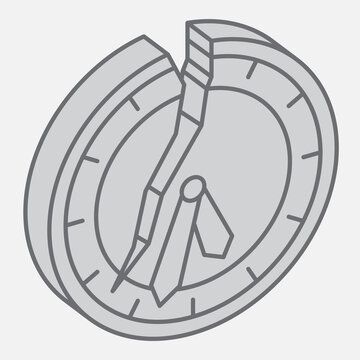 Broken clock isometric icon, time stopped concept. Vector graphics. Stopped time, motionless dial sign with outline style icon for mobile or web design.