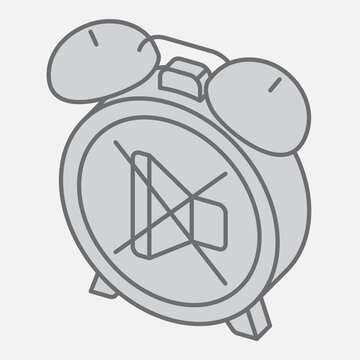 Alarm clock off isometric icon, turn off noise concept. Vector graphics. Mute dial sign with outline style icon for mobile or web design.