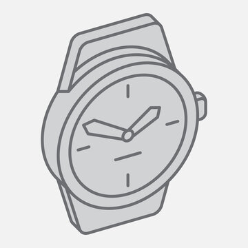 Wristwatch isometric icon, travel time concept. Vector graphics. Portable watch, clock sign with outline style icon for mobile or web design.