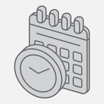 Time management isometric icon, time and productivity concept. Vector graphics. Clock and calendar, organizer sign with outline style icon for mobile or web design.