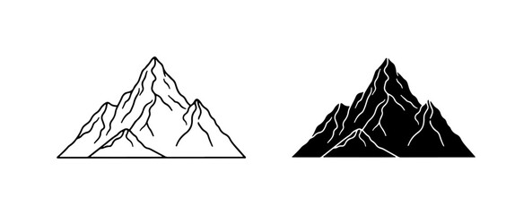 Mountain Peaks Vector Icons: Black Silhouette and Outline Graphics for Adventure and Nature Themes © Kamal