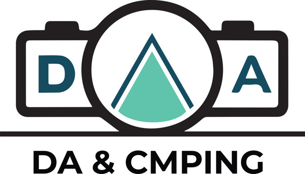 Camera Lens Logo with Letters D and A Keywords: photography logo, camera logo, DA logo, teal and