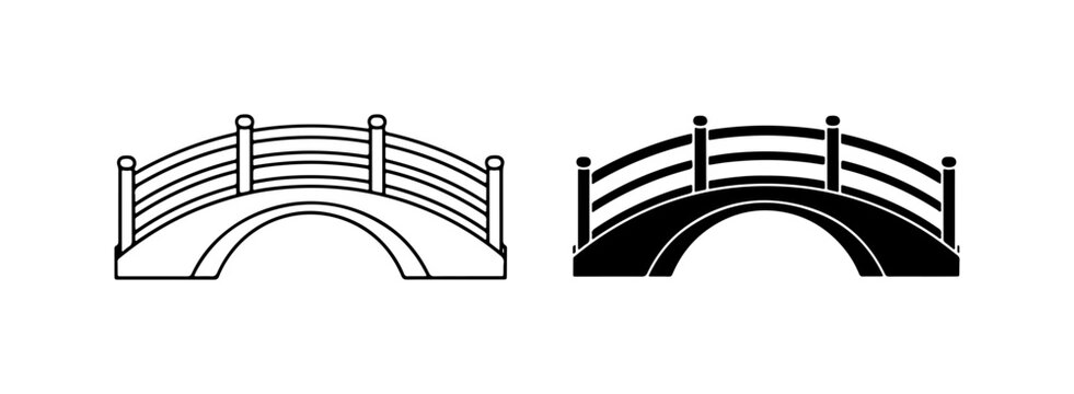 Arch Bridge Icons, Silhouette and Outline, Garden Crossing Vector Art