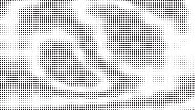 Halftone dot pattern with abstract swirl effect, monochrome vector background with radial gradient texture, black and white pop art comic style overlay