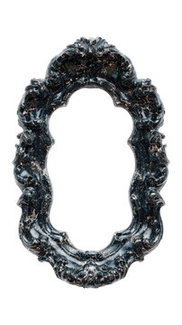 Decorative gothic black frame in oval shape with scuffs in vintage style with empty space, PNG, cut out background