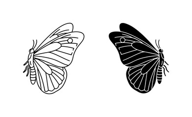 Elegant Butterfly Silhouettes, Black and White Insect Icons, Delicate Winged Creature Graphics © Taha