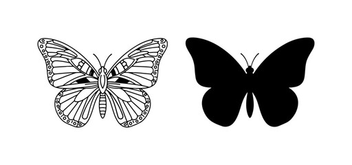 Butterfly Vector Icons: Detailed Line Art and Solid Silhouette, Insect Graphics © Taha