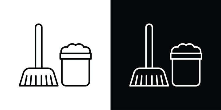 Mop cleaning icon line art symbols collection