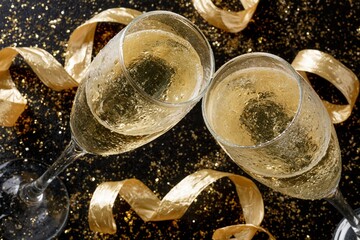 Obraz premium The Champagne Glasses Toast in Golden Sparkle at a Festive Celebration