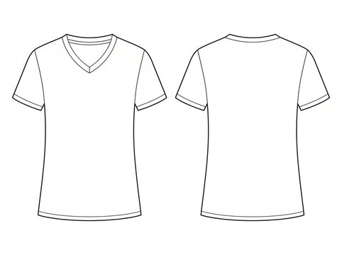 Women deep v-neck short sleeve tee technical CAD flat drawing showing slim silhouette front and rear perspective