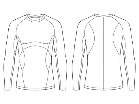 Sport short sleeve raglan t-shirt technical sketch template displaying front and back chest paneling detail