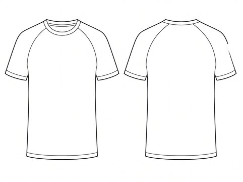 Classic athletic raglan short sleeve tee technical CAD drawing showcasing clean front and back silhouette