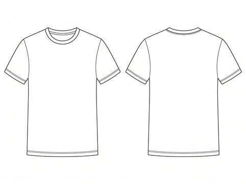 Minimalist crewneck short sleeve t-shirt technical specification sketch showing front and rear perspective