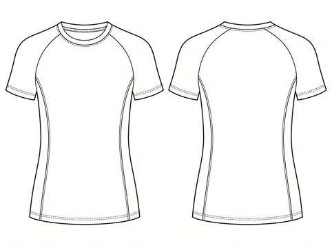 Sporty short sleeve raglan tee vector CAD blueprint showcasing dynamic side seam placement front and rear