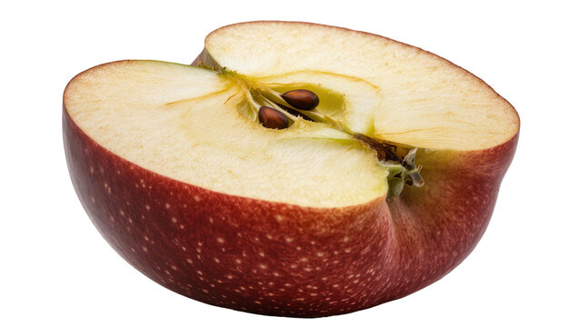 Red apple half with visible seeds and core, isolated on transparent background