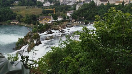 Waterfall water stream fall, Rhine river cascades in Switzerland. Power of Nature. © Real_life