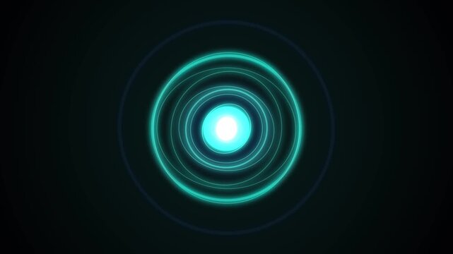 Glowing blue pulsing with concentric rings in dark technological space