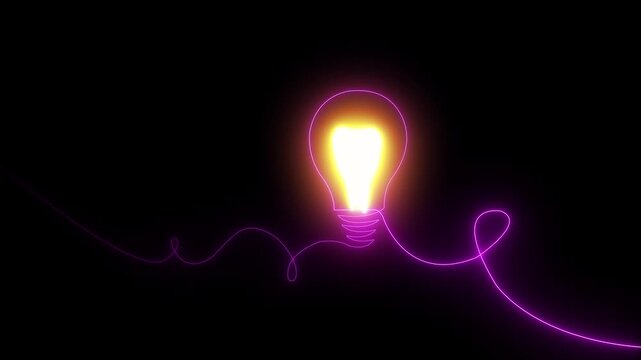 Vertical banner of glowing neon line light bulb icon isolated on black background. technology technology energy concept. Neon light digital bulb icon animation on black background. Energy idea. 4k 