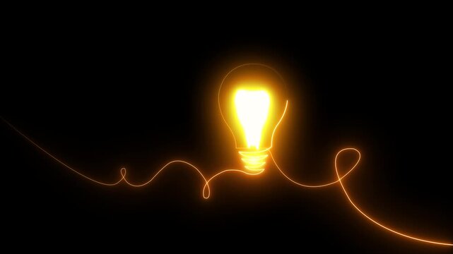 Vertical banner of glowing neon line light bulb icon isolated on black background. technology technology energy concept. Neon light digital bulb icon animation on black background. Energy idea. 4k 