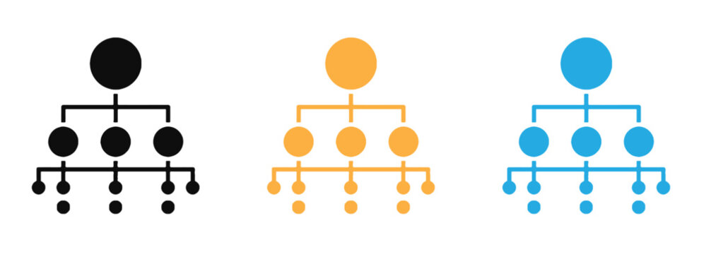 Organizational Structure icon and Set Vector Illustration - Flowchart Network Diagram, Management Hierarchy Symbol, Business Structure Concept, Team Connection Graphic.