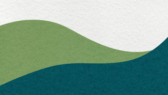 Abstract white, green, dark teal texture paper background, wavy layers. Wave pattern with copy space for banner