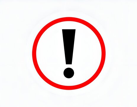 Red circular exclamation mark warning symbol on a white background icon