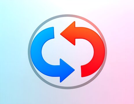 3D Render of Blue and Red Circular Arrow Sync Icons on Gradient Background