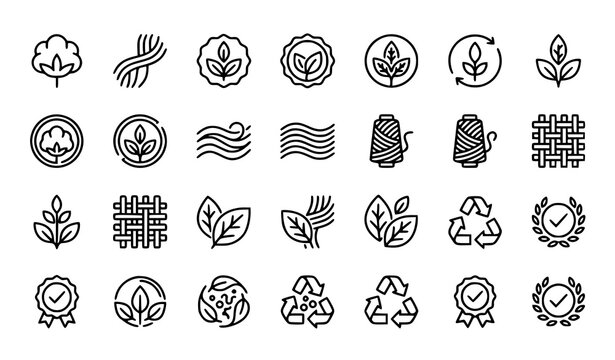 Modal fabric fiber vector icon set with natural textile fibre symbols isolated on white background