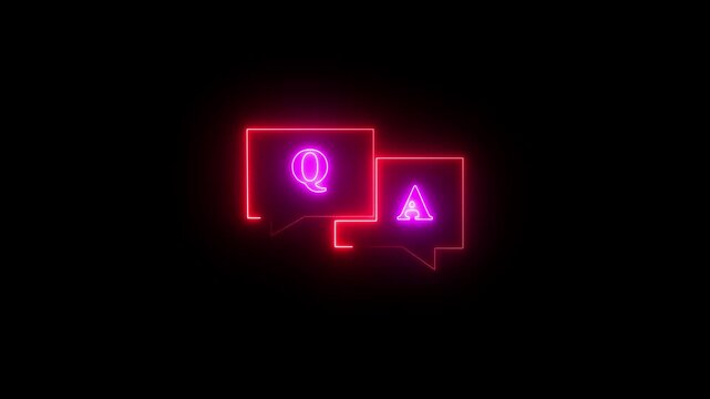 glowing neon q and a question and answer animated session icon neon 4k screen animated. Question and answer the letters Q and A. graphics video animation.