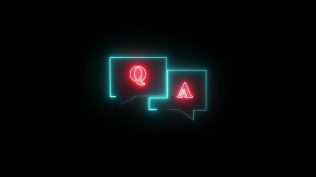glowing neon q and a question and answer animated session icon neon 4k screen animated. Question and answer the letters Q and A. graphics video animation.