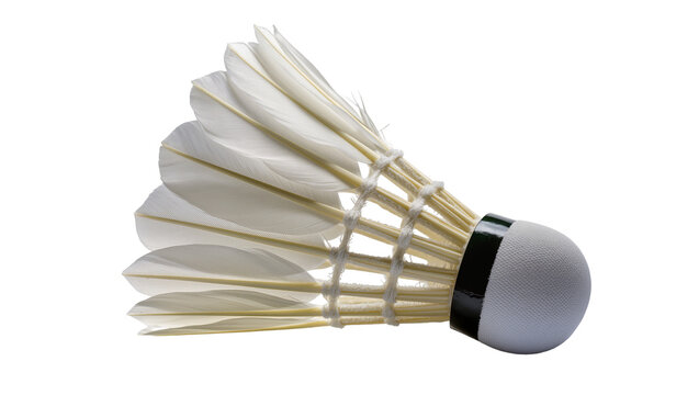 White feather shuttlecock with black band, isolated on transparent background