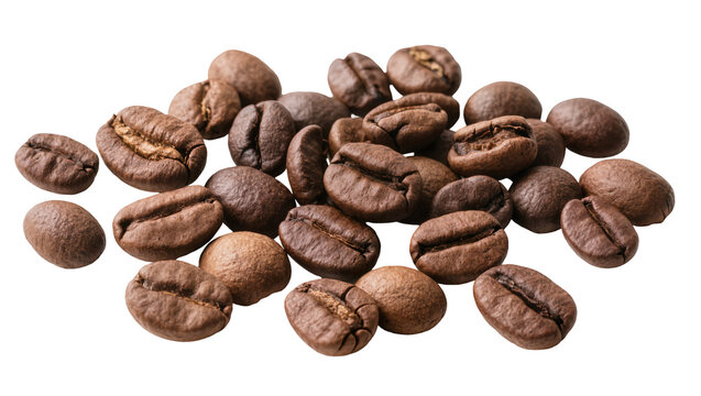 Pile of roasted coffee beans, isolated on transparent background