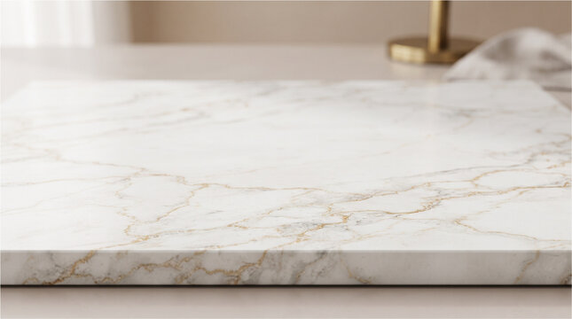 White marble surface background. Empty stone table top for product display photography.