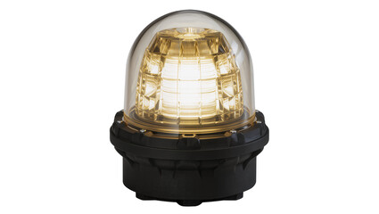 Industrial beacon light with clear dome and yellow LED, isolated on transparent background © Maria