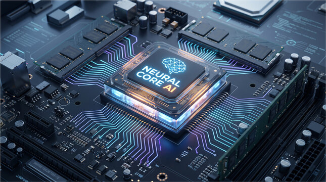 Artificial intelligence chip on motherboard. Neural network processor for advanced computing.