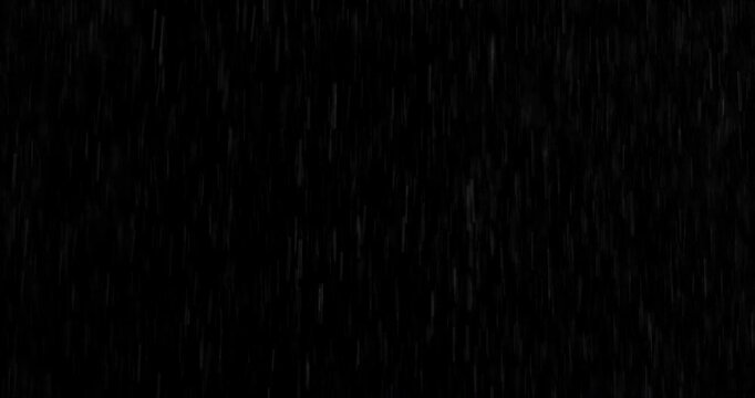 Realistic motion blurred rain streaks falling on a black background creating a natural weather VFX overlay ideal for compositing visual effects digital artwork atmospheric scenes and graphic design pr