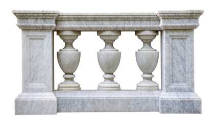 Fototapeta premium Ornate marble balustrade with carved balusters, isolated on transparent background