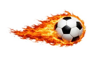 Fototapeta premium Soccer ball engulfed in flames, symbolizing speed and energy.