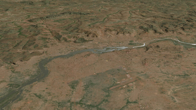 Oblique aerial 3D illustration of Bamako, Mali