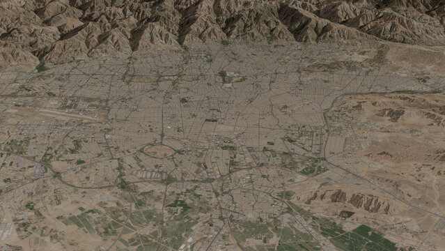 Oblique aerial 3D illustration of Tehran, Iran